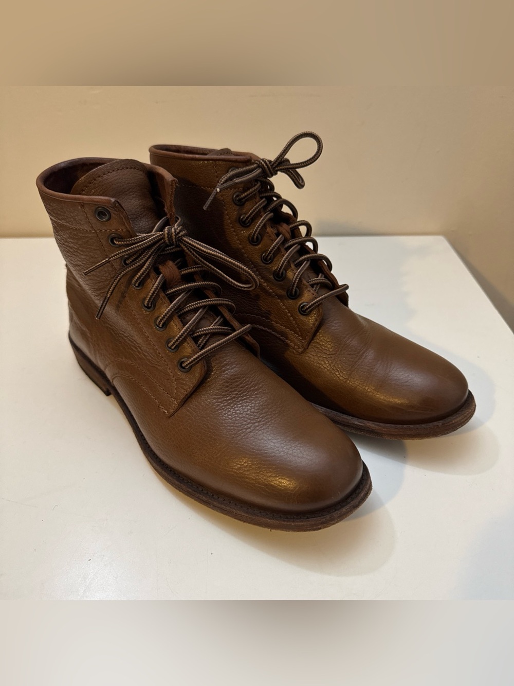 FRYE 86070 Tyler Lace Up Men's Leather Boots Cognac Brown Size 9.5 US